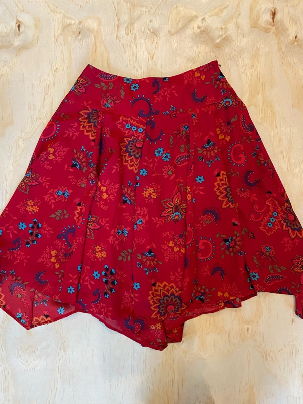 Coldwater Creek Red Floral Circle Skirt with Blue Accents